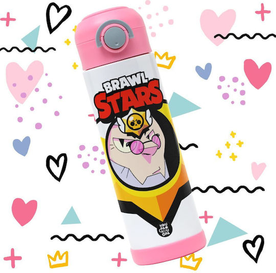 Koupakoupa Byron Kids Water Bottle Brawl Stars Stainless Steel with Straw Pink 500ml