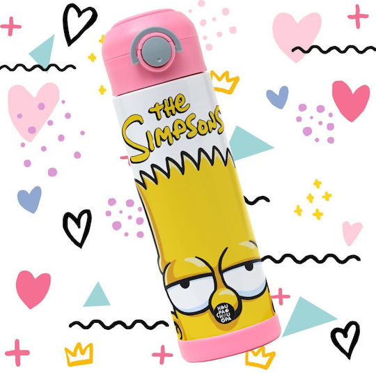 Koupakoupa Die Simpsons Bart Kinder Trinkflasche Rostfreier Stahl mit Stroh Rosa 500ml