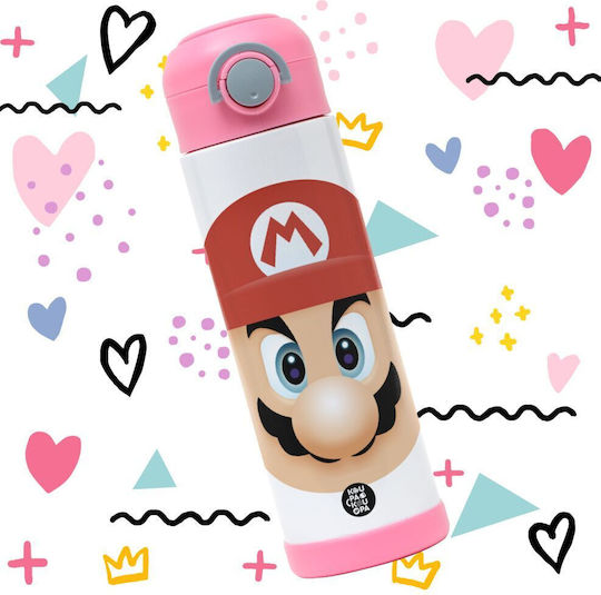 Koupakoupa Super Mario Sticlă Pentru Copii Super Mario Oțel Inoxidabil Cu Pai Roz 500ml
