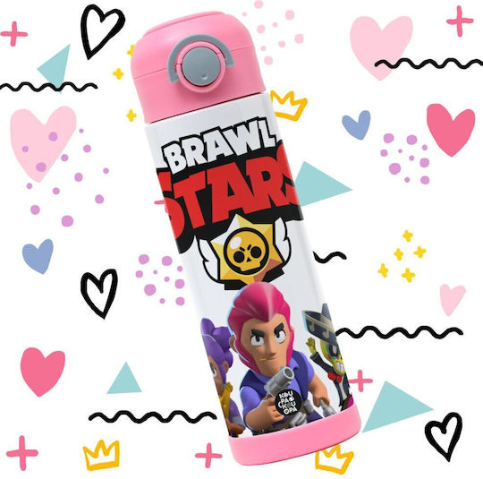 Koupakoupa Kinderflasche Brawl Stars Rostfreier Stahl mit Strohhalm Rosa 500ml