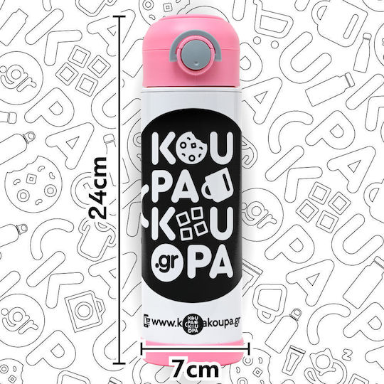Koupakoupa Nami One Piece Kinder Trinkflasche One Piece Rostfreier Stahl mit Stroh Rosa 500ml