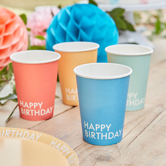 Ginger Ray Happy Birthday Ποτήρι για Party 8τμχ