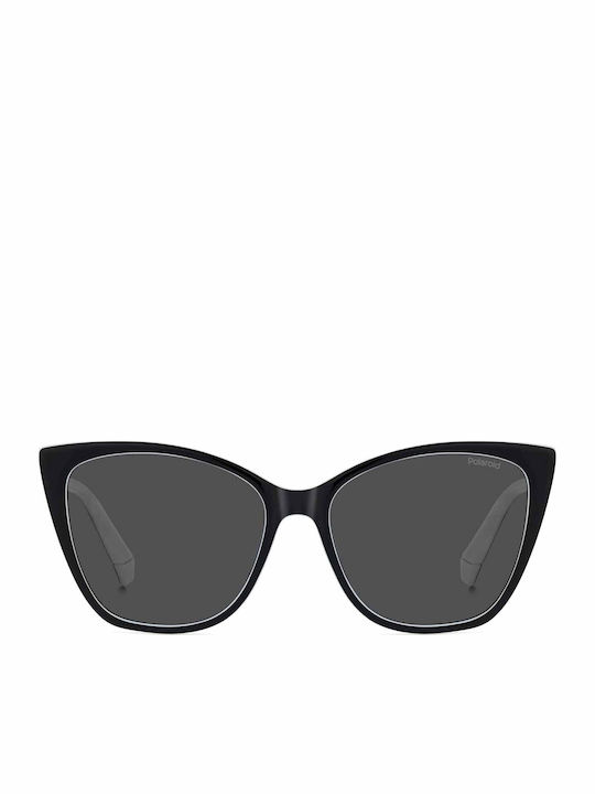 Polaroid Women's Sunglasses with Black Horn-Rimmed Frame and Grey Lens PLD4181/S 80S/M9