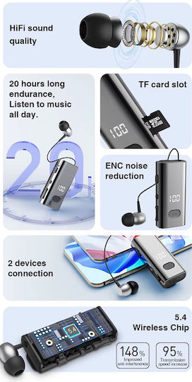 F908 In-Ear Bluetooth-Freisprecheinrichtung Kopfhörer Revers Weiß