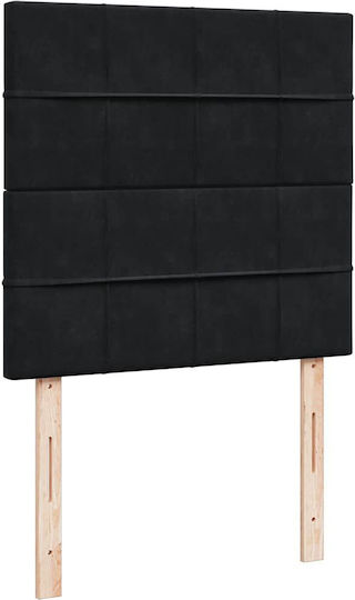 Pat King Size Tapitat cu Material Negru cu Plăci și Saltea 190x190cm