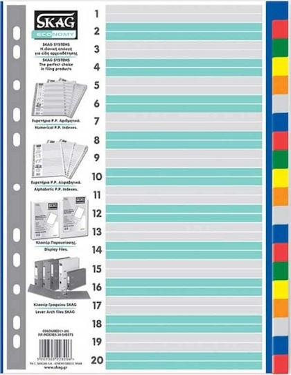 Despărțitoare pentru subiecte Skag A4 Index din hârtie colorată 20 de culori