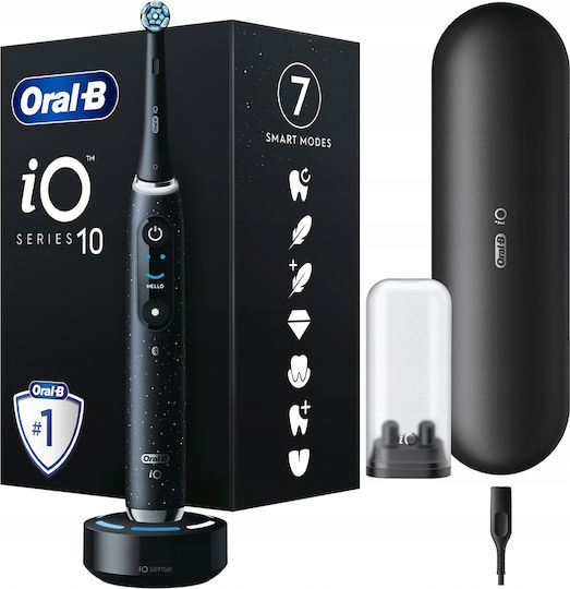 Oral-B iO Series 10 Ηλεκτρική Οδοντόβουρτσα Μπαταρίας με Χρονομετρητή, Αισθητήρα Πίεσης και Θήκη Ταξιδίου Μαύρη