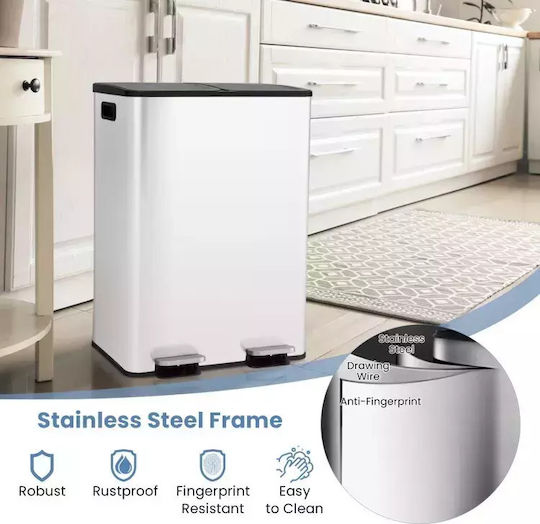 Costway Recycling Waste Bin Made of Stainless Steel with Pedal 48x38x69cm White