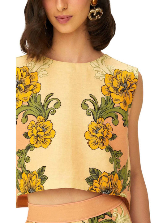 Γυναικείο Crop Top Floral Μπεζ