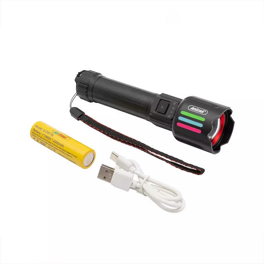 Andowl Rechargeable Flashlight LED IP45 with Maximum Brightness 700lm Black
