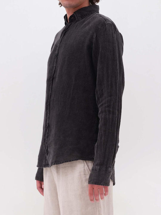 Μακρυμάνικo Λινό Πουκάμισο Washed Black