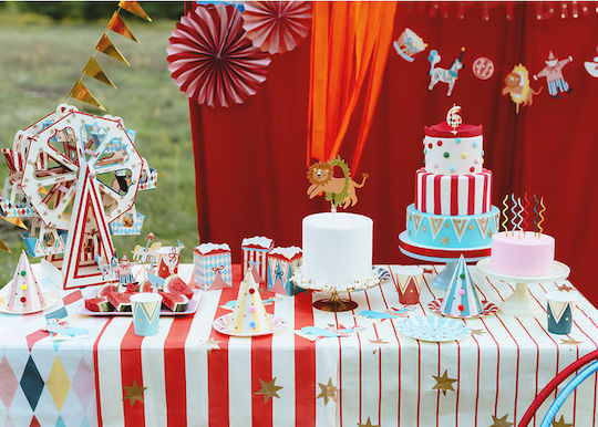 Χάρτινο Τραπεζομάντηλο Λεπτές Κόκκινες Ρίγες & Χρυσά Αστέρια