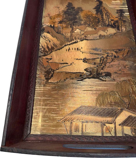 Epiplo-Fos Дърво Поднос за сервиране с Дръжки в Златист Цвят 23.5x39.5x6.5см 0200231 1бр