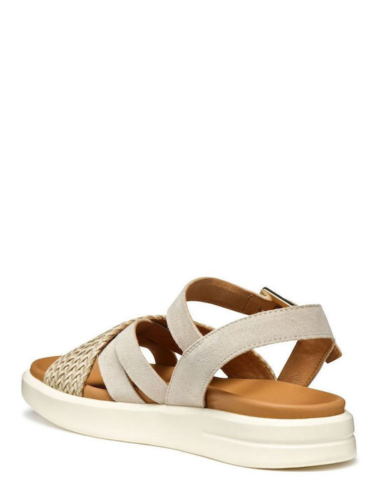 Xand 2s Leather Women's Flat Sandals in Beige Color
