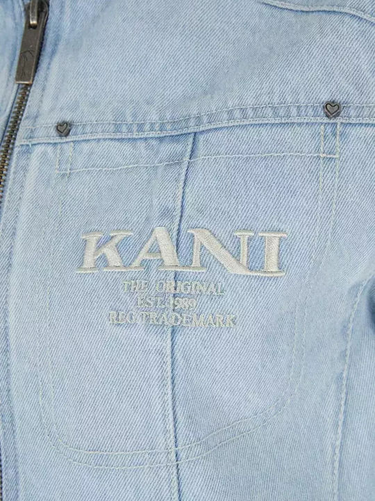 Retro Κοντό Γυναικείο Τζιν Μπουφάν Bleached Blue