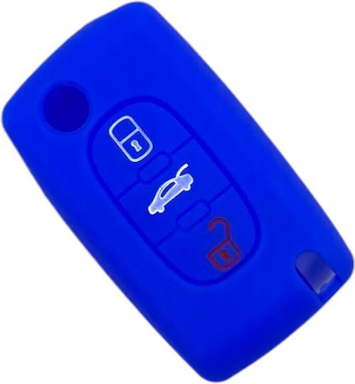 Husă Cheie Silicon Peugeot Citroen 3 Butoane Albastră