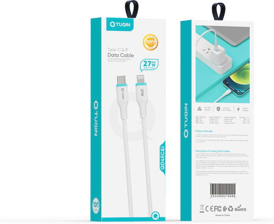 Tuqin USB-C към Lightning кабел 27W Бял 1м