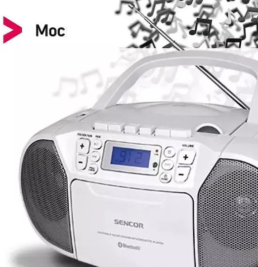 Sencor SPT 3907 Portable Audio System with Bluetooth CD MP3 USB Cassette Player Radio White