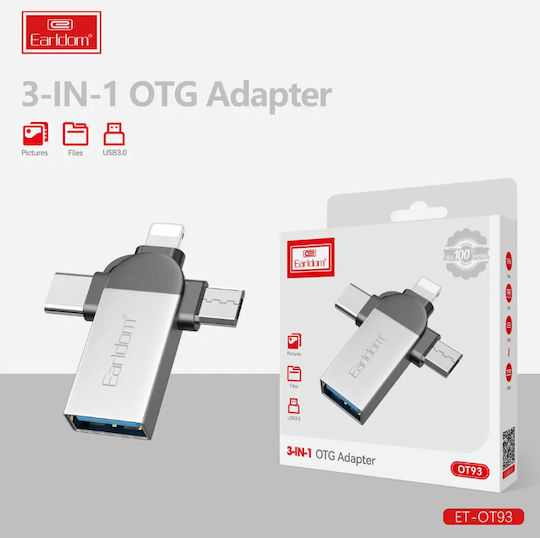 Earldom Ot93 Konverter Thunderbolt / USB-C / Micro-USB männlich zu USB-A weiblich 1Stück