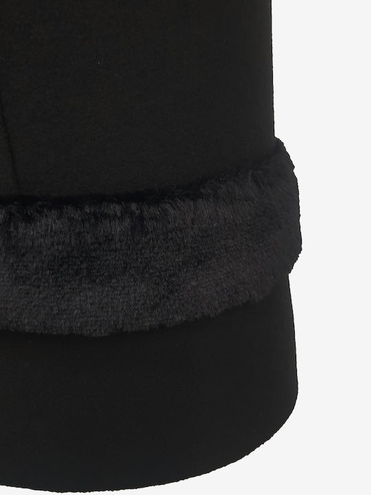 Women's black Peacoat with Fur Details