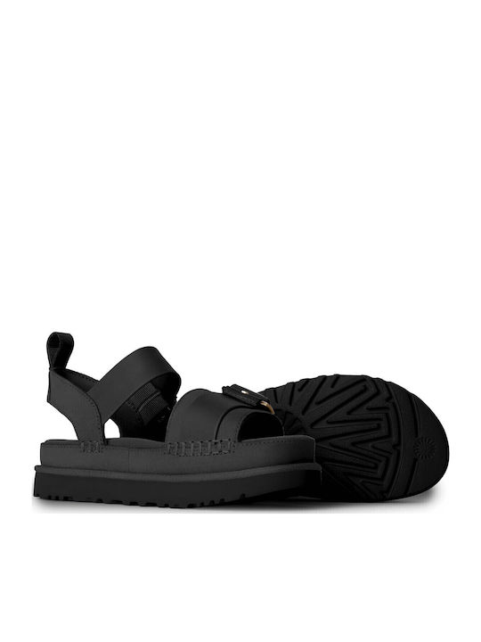 Goldenstar Δερμάτινα Γυναικεία Σανδάλια Flatforms Μαύρα