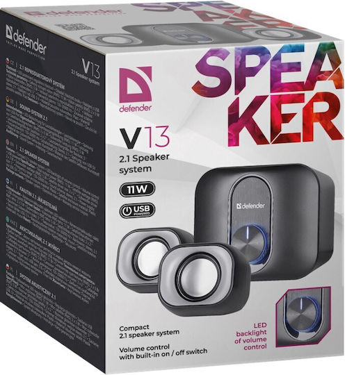 Defender V13 Ηχεία Υπολογιστή 2.1 με Ισχύ 11W Μαύρα