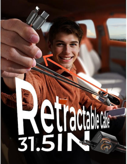 Lisen Încărcător Auto 69W cu Porturi: 1xUSB 1xType-C împreună cu Cablu Integrat / Lightning Gri Culoare