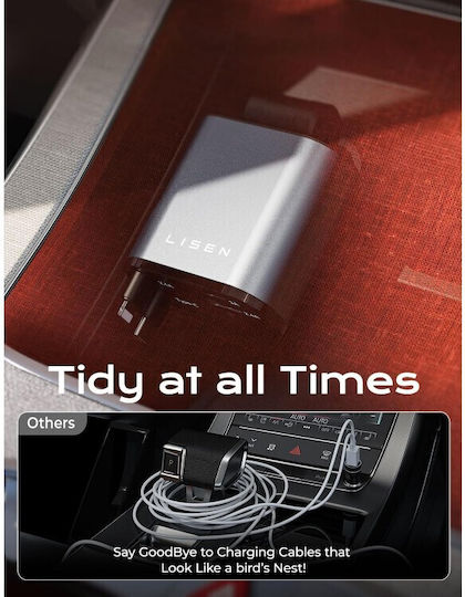 Lisen Încărcător Auto 69W cu Porturi: 1xUSB 1xType-C împreună cu Cablu Integrat / Lightning Gri Culoare