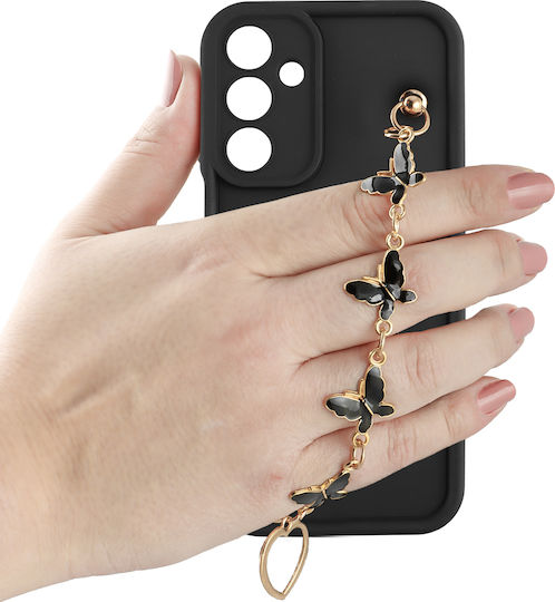 Volte-Tel Butterflies Umschlag Rückseite Silikon mit Band Schwarz (Galaxy A16)