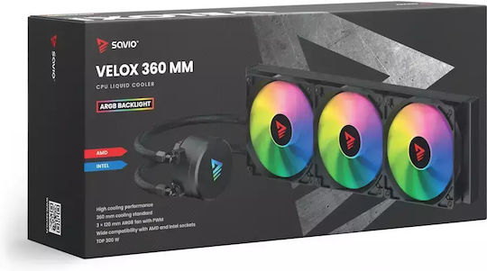 Savio VeloX 360mm Υδρόψυξη AIO CPU με 3 Ανεμιστήρες 120mm και ARGB Φωτισμό