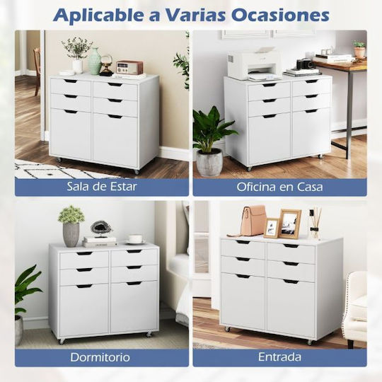 Office Drawer Made of Wood with Wheels White 73x40x64.5cm