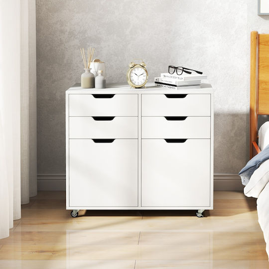 Office Drawer Made of Wood with Wheels White 73x40x64.5cm