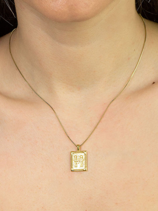 Kiriakos Gofas Pendant Kids Talisman Double Sided with Chain Konstantinato made of Gold 9K KN558