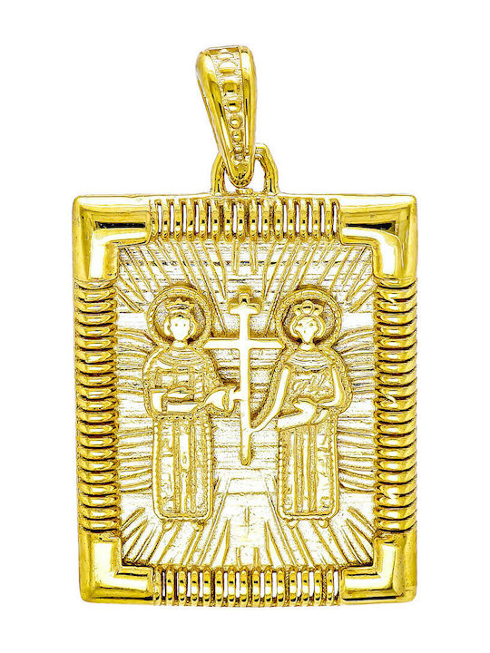 Kiriakos Gofas Pendant Kids Talisman Double Sided with Chain Konstantinato made of Gold 9K KN558