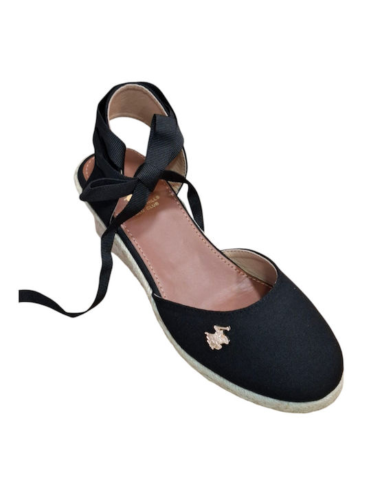 Women's Synthetic Leather Platform Espadrilles Black