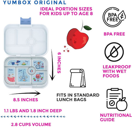 Yumbox Plastik Kinderlebensmittelbehälter Grau 21,6 x 15,2 x 4,6 cm 6-Abschnitte