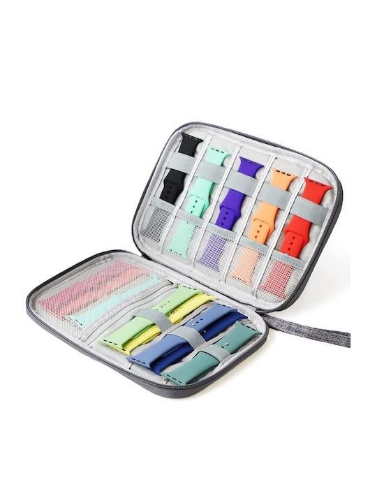 Geantă textilă pentru depozitarea cablurilor, căștilor, accesoriilor electronice Tecos, închidere cu fermoar, curele elastice, impermeabilă, 24,5x18x10cm, albastru