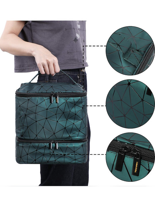 Geantă Premium pentru Depozitarea și Transportul Setului de Accesorii pentru Lampă UV Unghii Tecos Verde Dimensiuni 24x23x15 Cm 2 Compartimente Ideală pentru Artiștii de Unghii Verde