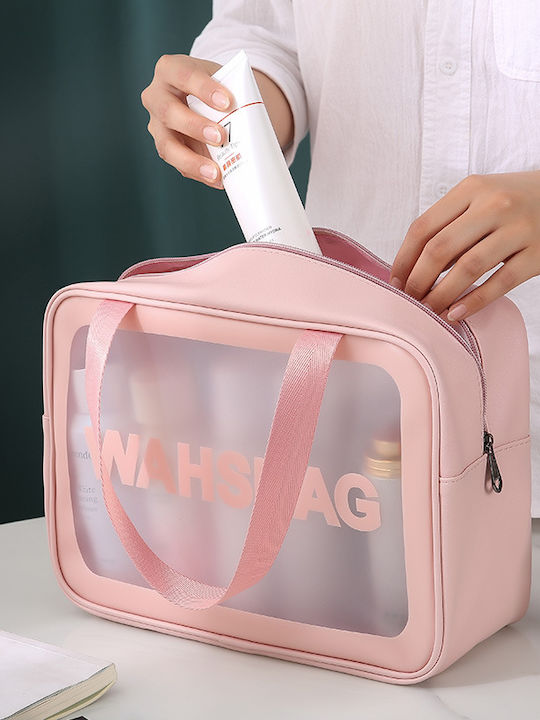 Travel Cosmetic Bag Set Tecos 6 Different Sizes Waterproof Pink