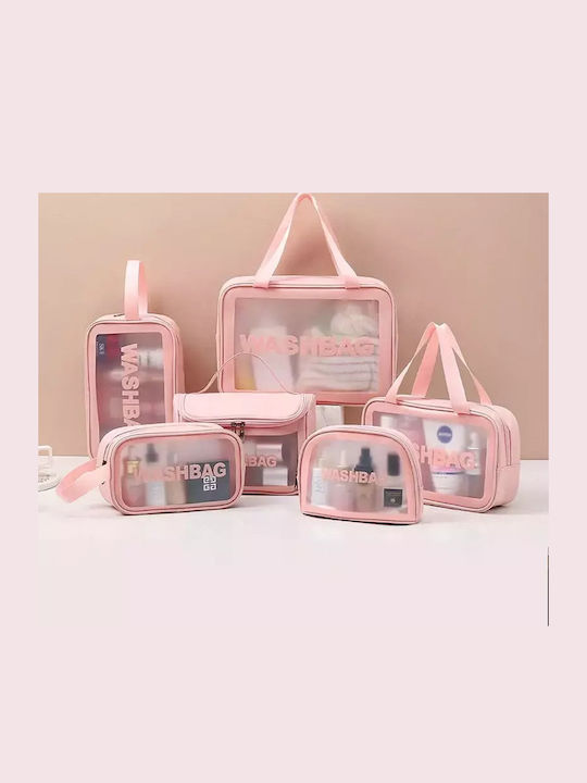 Travel Cosmetic Bag Set Tecos 6 Different Sizes Waterproof Pink