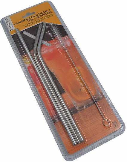 Sidirela Straws Metal Silver Reusable Stainless Steel with Brush 3pcs