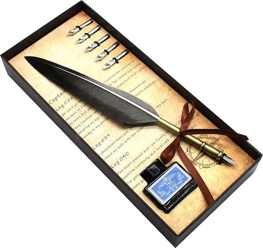 Refill Nib Gold Fountain Pen Made of Brass with Black Ink
