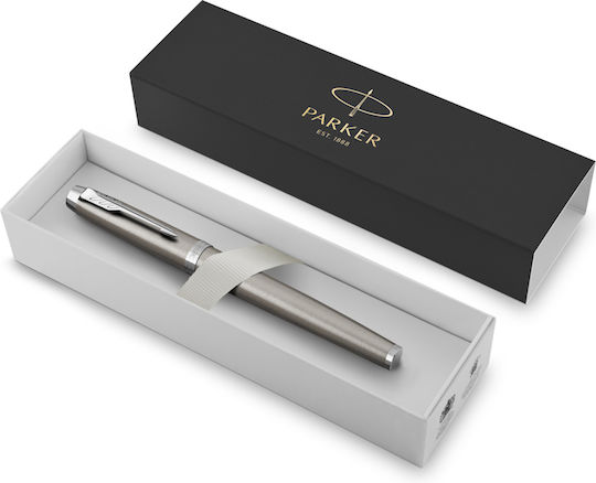 Parker IM Essential Сребриста Писалка Medium от Inox с Червено Мастило