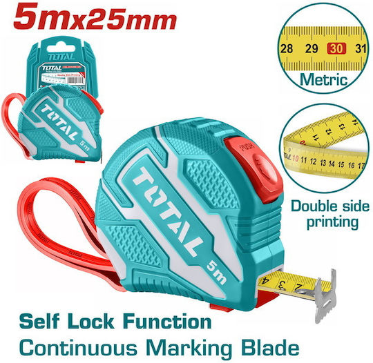 Total Tape Measure with Auto-Rewind 25mm x 5m