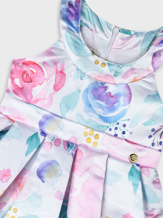 Girls Sleeveless Satin Floral Dress Set with Floral Accessories