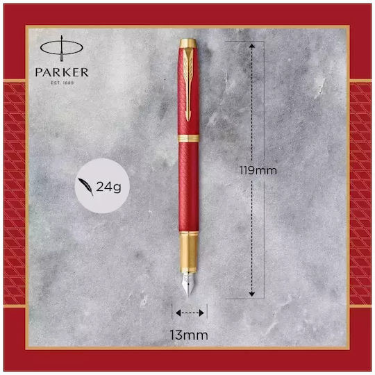 Parker Schreibfeder Fein 0.5mm Rot aus Aluminium mit Rot Tinte und mit 1 Ersatzfedern