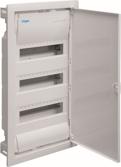 Hager Volta Sicherungskasten Gemauert, 3 Zeilen, 12 Elemente P330xH609xB89mm