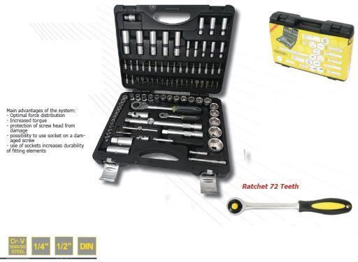Topmaster Set Chei Tubulare și Chei Cu Clichet 1\2" & 1\4" 94 Bucăți