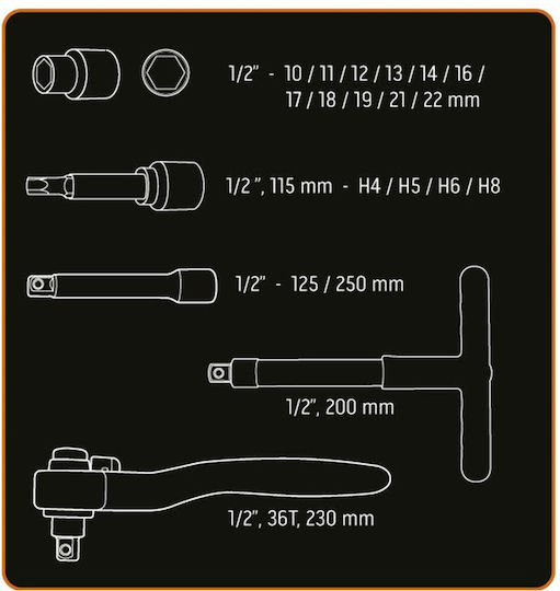 Neo Tools Ratschen- & Steckschlüssel-Sets 19Stück