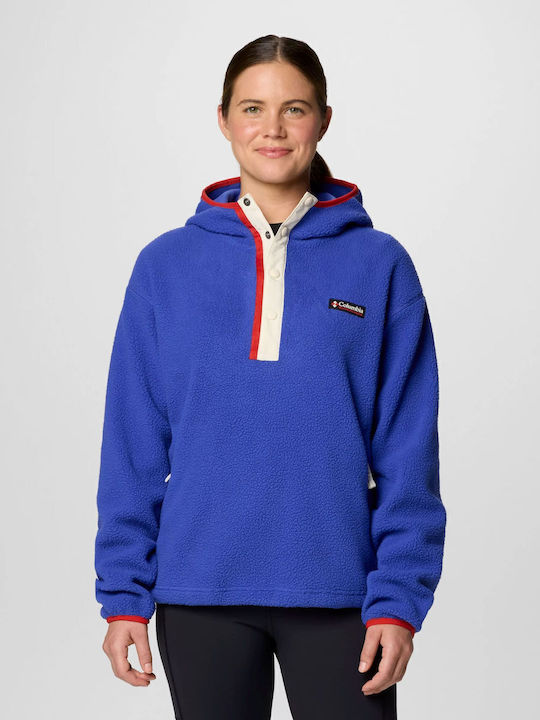 Χειμερινή Γυναικεία Fleece Μπλούζα με Κουκούλα Clematis Blue